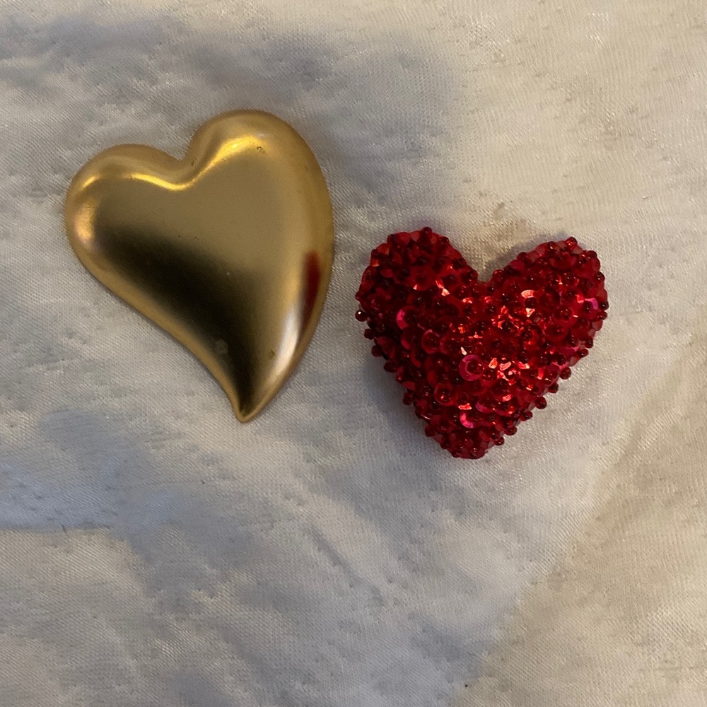 Gold and Red Heart Brooch Set
